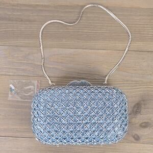 Boutique De FGG Turquoise Blue Women Crystal Clutch Evening Bags Rhinestone